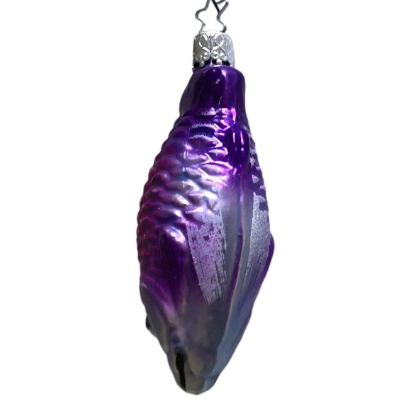 Inge Glas Mouth Blown Glass Christmas Ornament PURPLE FISH Carp Made In Germany - Picture 6 of 6